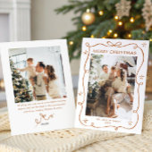 Funky Christmas Boho Beige Bow Ribbon 2 Photo Feestdagenkaart