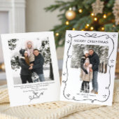 Funky Christmas Boho Black Bow Ribbon 2 Photo Feestdagenkaart