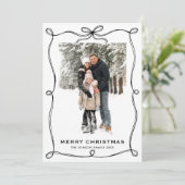 Funky Christmas Boho Black Bow Ribbon 5 Photo Feestdagenkaart (Staand voorkant)