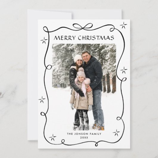 Funky Christmas Boho Black Bow Ribbon 5 Photo Feestdagenkaart (Voorkant)