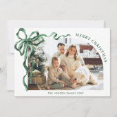 Funky Christmas Boho Green Bow Ribbon 6 Photo Feestdagenkaart (Voorkant)