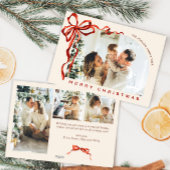 Funky Christmas Boho Red Bow Ribbon 4 Photo Feestdagenkaart