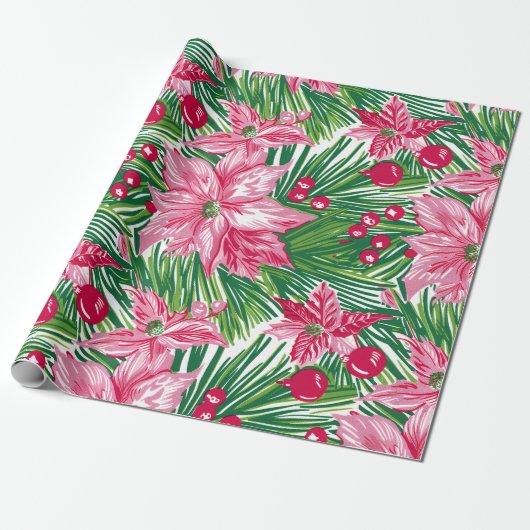 Funky Christmas Foliage Patterned  Cadeaupapier (Uitgerold)
