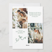 Funky Christmas Sage Green Bow Ribbon 3 Photo Feestdagenkaart (Achterkant)