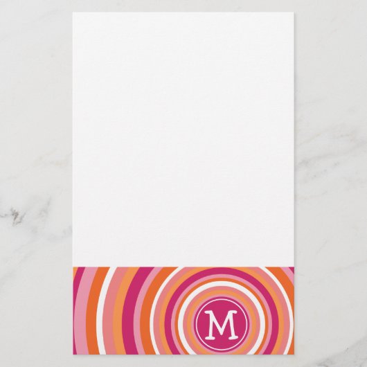 Funky Circle Pattern met Monogram Briefpapier (Voorkant)