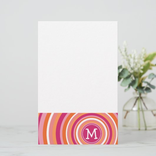 Funky Circle Pattern met Monogram Briefpapier (Staand voorkant)