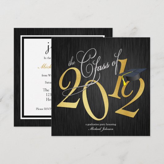 Funky Class of 2012 Invitations (argent/or) (Devant / Derrière)