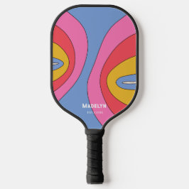 Funky Colorful 70s Vintage  Script Minimalist Name Pickleball Paddle