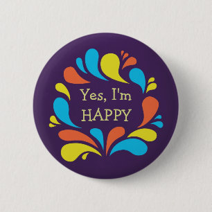 Funky Colorful Swirls Custom Text Happy Ronde Button 5,7 Cm