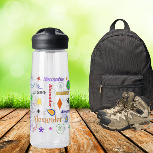 Funky Colorful Whimsy Vormen Persoonlijke Naam Waterfles