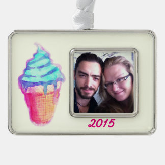 Funky Cool Drippy Ice Cone in Waterverf Verzilverd Kader Ornament