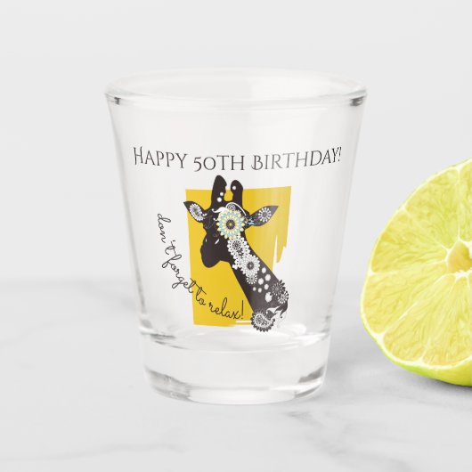 Funky Cool Giraffe Inspirerend Birthday Shot Glas (Voorkant)