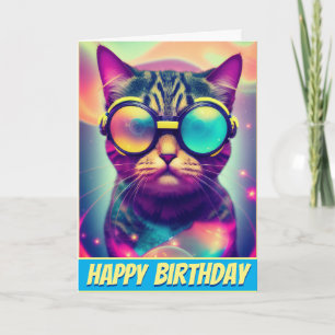 Funky Cool Psychedelic Goggles Cat Kaart