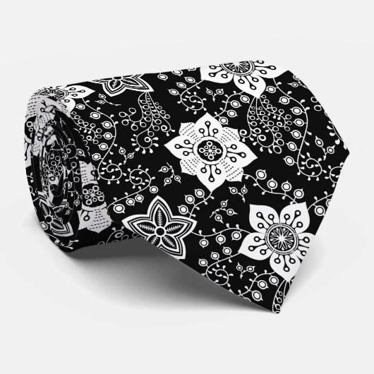 Funky Cool Retro Moderne Bloemen Patroon Stropdas (Opgerold)