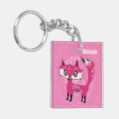 Funky Cute Pink Fox aangepast Sleutelhanger (Voorkant Links)