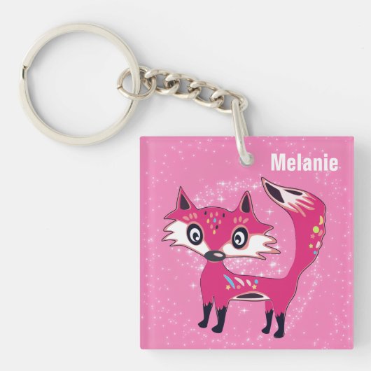 Funky Cute Pink Fox aangepast Sleutelhanger (Voorkant)
