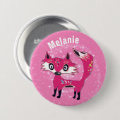Funky Cute Pink Fox Personalised Ronde Button 7,6 Cm (Voorkant /achterkant)