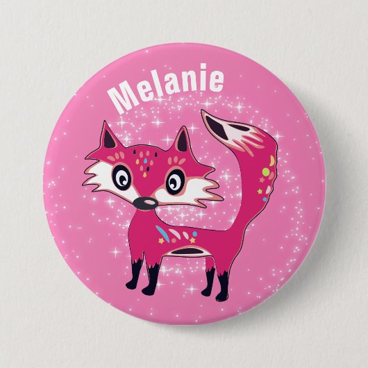 Funky Cute Pink Fox Personalised Ronde Button 7,6 Cm (Voorkant)