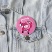 Funky Cute Pink Fox Personalised Ronde Button 7,6 Cm (In situ)