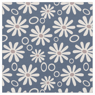 Funky Daisies and Bubbles marine and white Stof