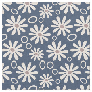 Funky Daisies and Bubbles marine and white Stof