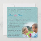Funky Damask Aqua Blue Pink Wedding Invitation Kaart (Voorkant)