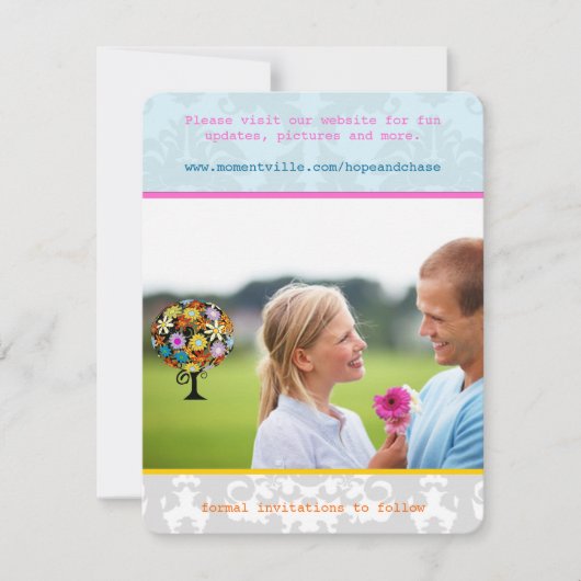 Funky  Damask Photo Wedding Save the Date (Voorkant)