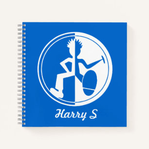 Funky danser wit op blauwe grafische afbeelding op notitieboek