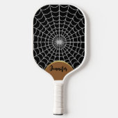 Funky Dark Halloween Spooky Spider Web Gold Arch Pickleball Paddle (Achterkant)