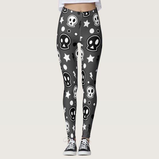 Funky Dark Skull Pattern Leggings (Voorkant)