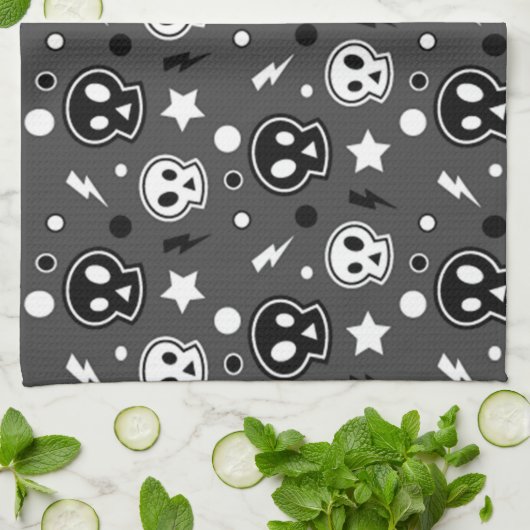 Funky Dark Skull Pattern Theedoek (Gevouwen)