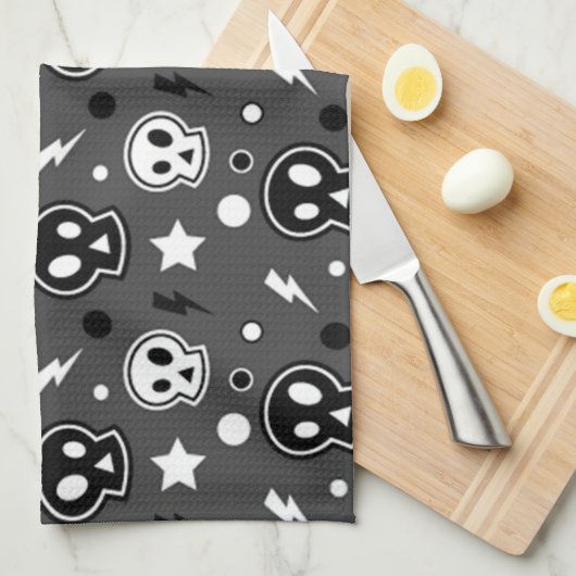 Funky Dark Skull Pattern Theedoek (Quarter Fold)