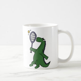 Funky Dinosaur Plays Tennis Cartoon Koffiemok