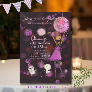 Funky Disco Chicken Girl Birthday Invitation Kaart