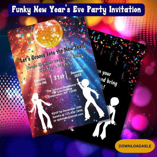Funky Disco New Yea's Eve Party Invitation