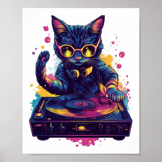 Funky DJ Cat � Retro Disco Kitty Party Poster (Voorkant)