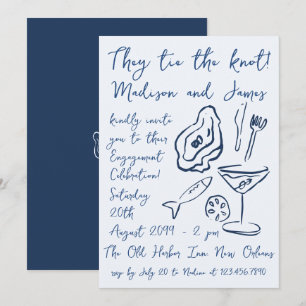 Funky Doodle Nautical Beach Ocean Engagement Party Kaart