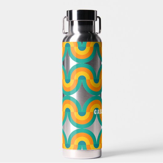 Funky eclectische retro halve cirkels kunst patroo waterfles (Voorkant)