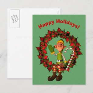 Funky Elf sur la couronne de Noël Carte postale