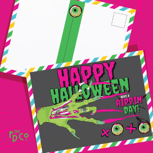 Funky enge Schattigee Zombie Happy Halloween XOXO! Feestdagenkaart