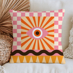 Funky Evil Eye Design Roze & Oranje RETRO Abstract Kussen