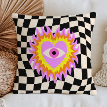 Funky Evil Eye Hart in Vlammen Retro Geruit