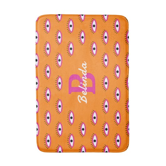 Funky Evil Eye Pattern Burnt Sinaasappel Monogram  Badmat (Voorkant Verticaal)