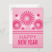 Funky Fireworks Nouvel An Carte Postale, Rose (Devant / Derrière)