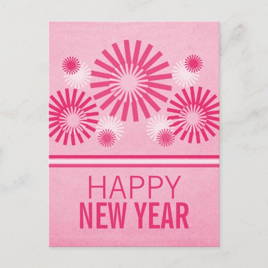 Funky Fireworks Nouvel An Carte Postale, Rose (Devant)