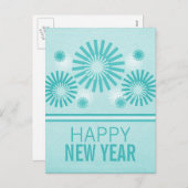 Funky Fireworks Nouvel An Carte postale, Turquoise (Devant / Derrière)