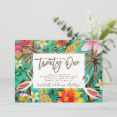 Funky Flamingo Tropical 21e verjaardag uitnodiging (Staand voorkant)