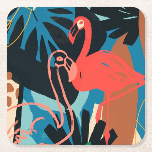 Funky Flamingo Vierkante Kartonnen Onderzetter (Voorkant)
