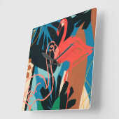 Funky Flamingo Vierkante Klok (Hoek)