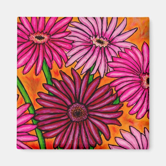 Funky Floral Gerber Daisy Magnet (Devant)